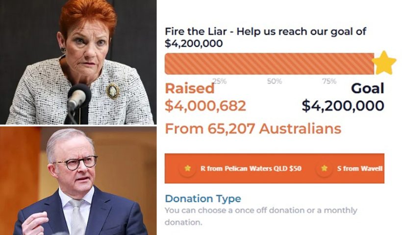 One Nation raises $4 million, challenges Albanese to reveal fundraising figures
